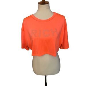 Halfheart neon orange rhinestone RICH crop top